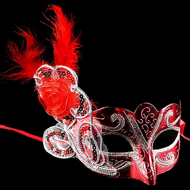 希宝圣诞节化妆舞会派对女神聚会彩绘侧花羽毛金粉公主面具女半脸