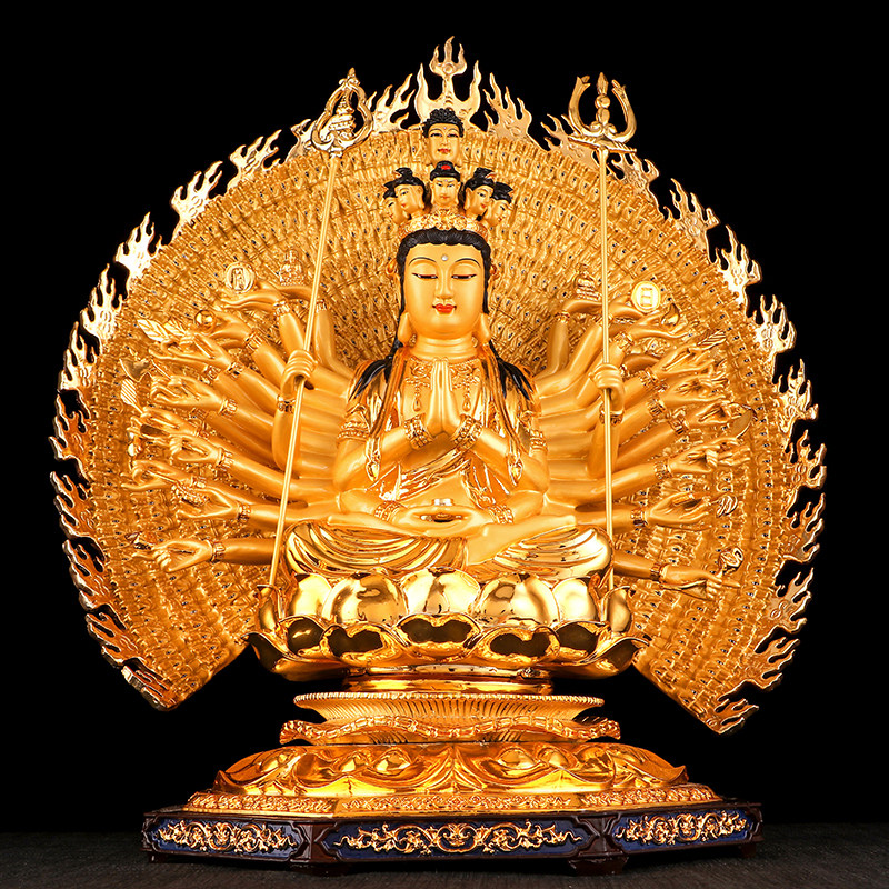 佛像台湾纯铜鎏金千手观音菩萨供奉观音像千手眼观摆件