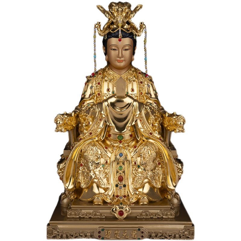 碧霞元君泰泰山奶奶神像台湾纯铜手工贴金圣母装饰摆件