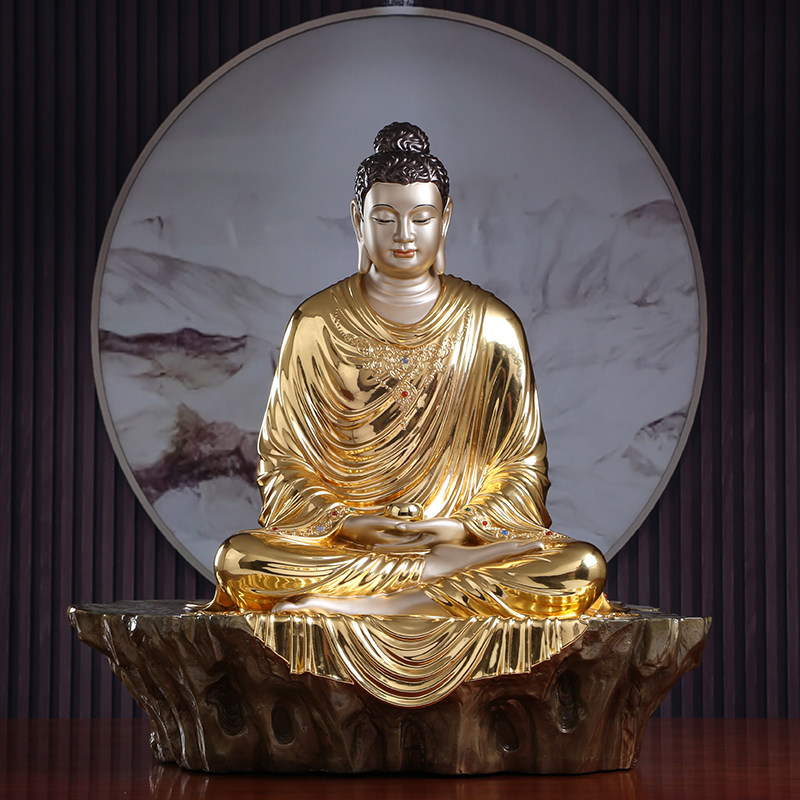 佛像台湾纯铜贴金释迦牟尼家用供奉阿弥陀释迦悟道摆件