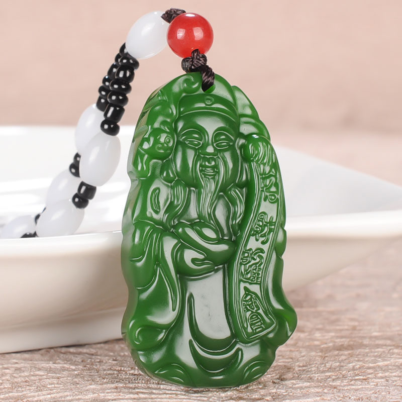 新疆和田玉财财神吊坠男女女款碧玉招财进宝财神爷颈饰
