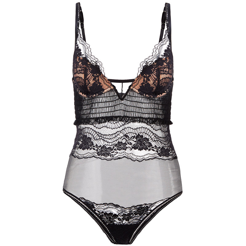 la perla春夏新款 女士lapis lace系列 刺绣深v连体塑身衣