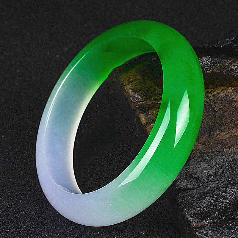 玉石缅甸翡翠冰种阳绿精美半绿紫玉手镯女款手饰