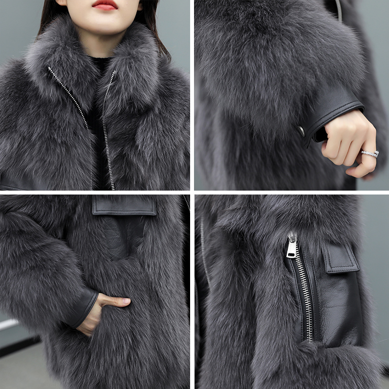 2019新款冬季立领绵羊皮海宁狐狸毛整皮皮草外套洋气显瘦皮草大衣
