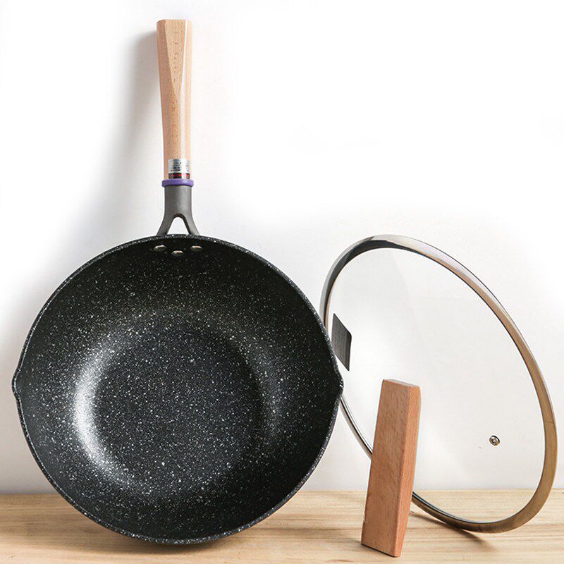 麦饭石炒锅出口32cm不粘锅不粘30cm炒锅