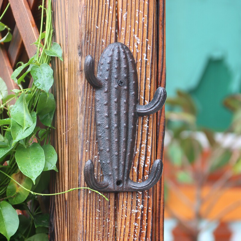 挂钩复古田园铸铁仙人掌壁挂挂勾打孔创意个性可爱装饰挂钩