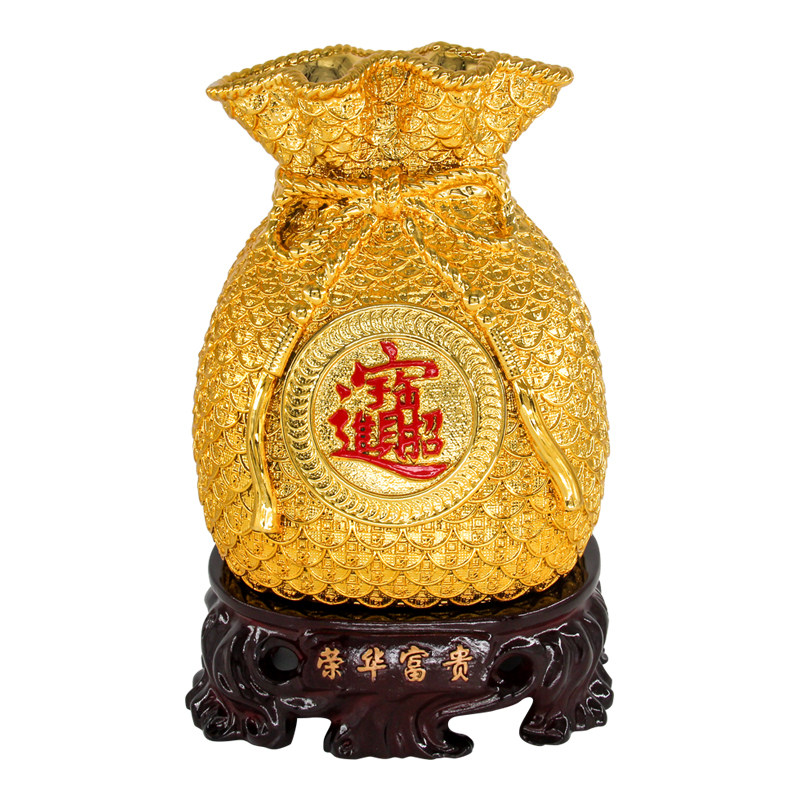 存钱金福袋福袋摆件招财进宝钱袋子家居客厅商铺酒柜创意摆件