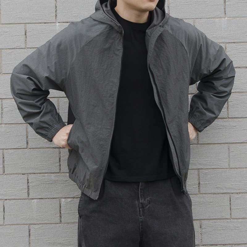 潮牌高端男士外套春秋款连帽夹克宽松帅气潮流日系休闲拼接上衣潮