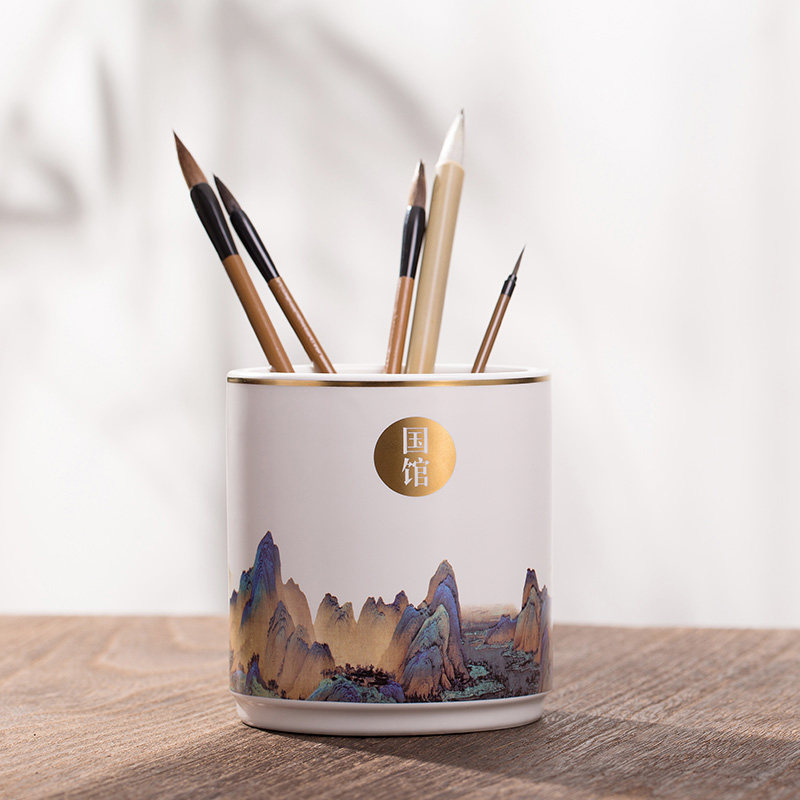 【笔筒】国馆 一筒江山毛笔筒 千里江山图陶瓷笔简约中国风