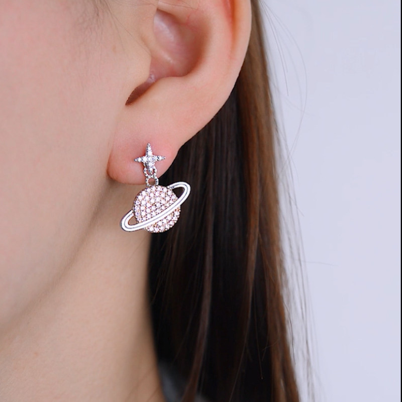 apmmonaco浪漫粉色星球纯银耳钉耳环耳饰情侣耳环