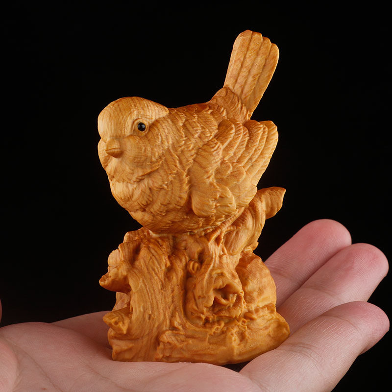 黄杨木小鸟手把把玩文玩摆件工艺品家居装饰中式雕刻木雕