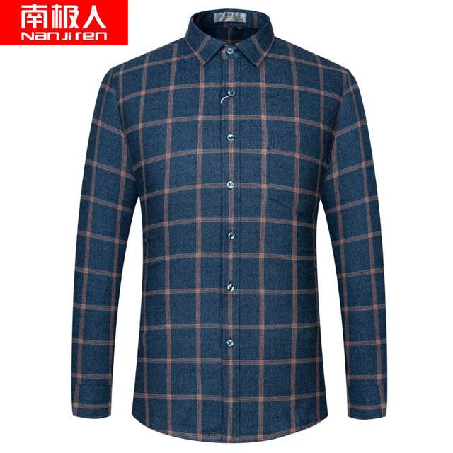 Antarctica cotton long sleeve shirt all cotton frosted square Plaid father's business casual middle aged and old men's shirt Antarctica cotton long sleeve shirt all cotton frosted square Plaid father's business casual middle aged and old men's shirt