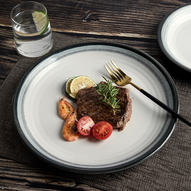 牛排盘创意渐变咖陶瓷餐具家用8.6英寸菜盘碟子11.4英寸西餐盘子