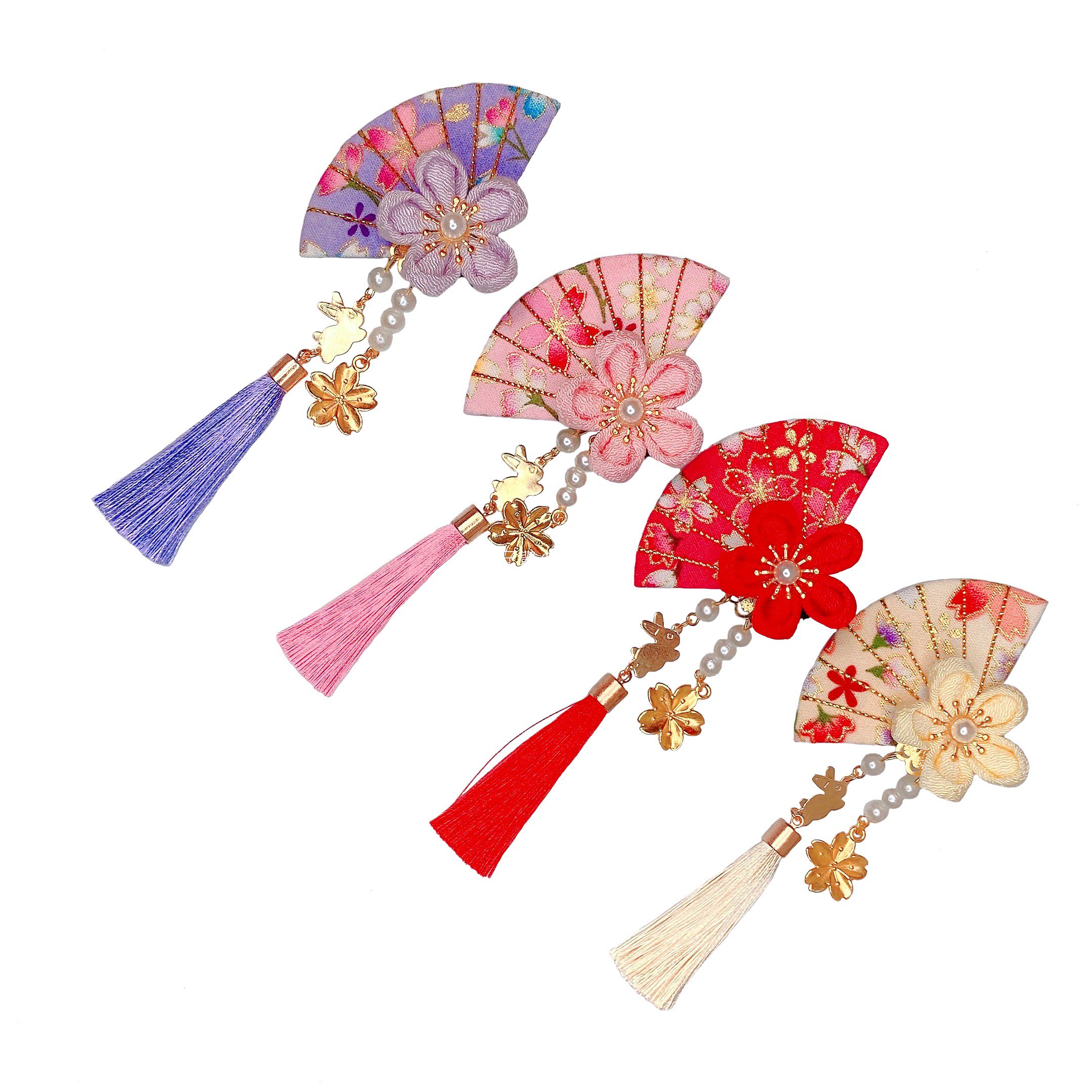 桃花扇原创和风扇子樱花流苏发夹和服汉服汉元素发饰