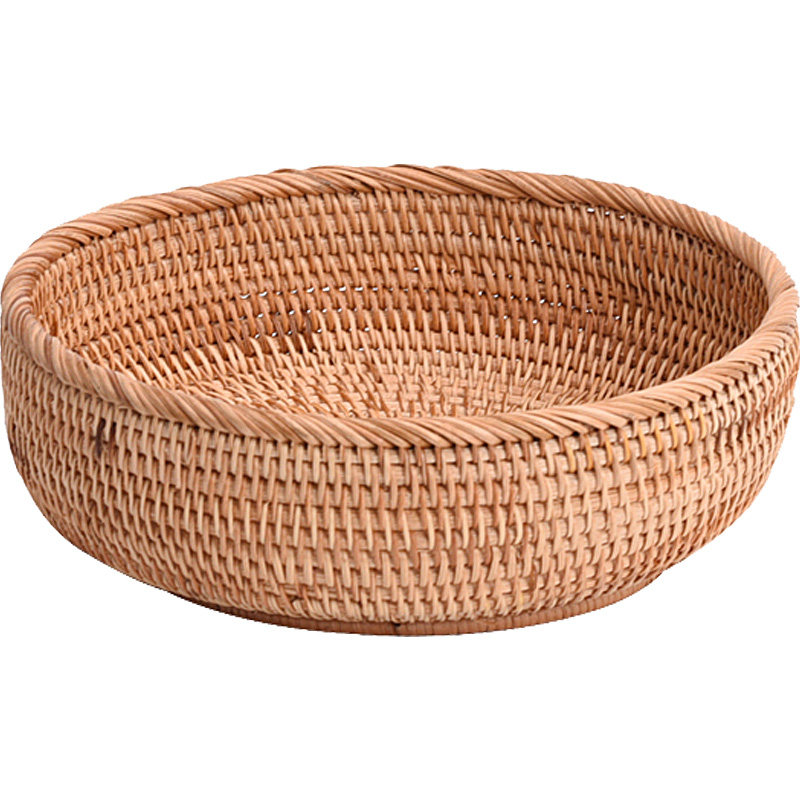 手艺创艺藤编收纳筐水果盆干果盘圆形收纳篮秋藤编篮子复古瓜果篮