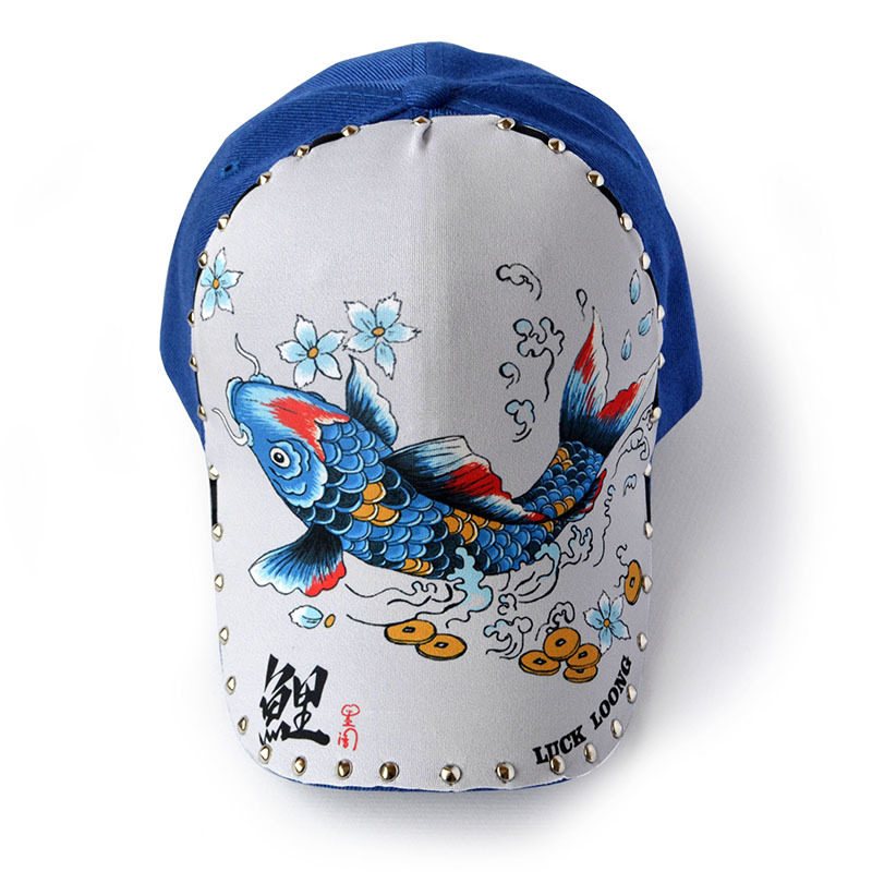 帽子原创插画锦鲤鲤鱼棒球帽印花图案个性遮阳帽子