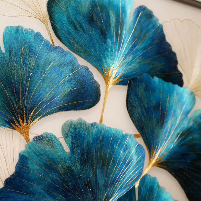 新中式刺绣客厅电视墙背景墙沙发餐厅苏绣手工银杏现代装饰画