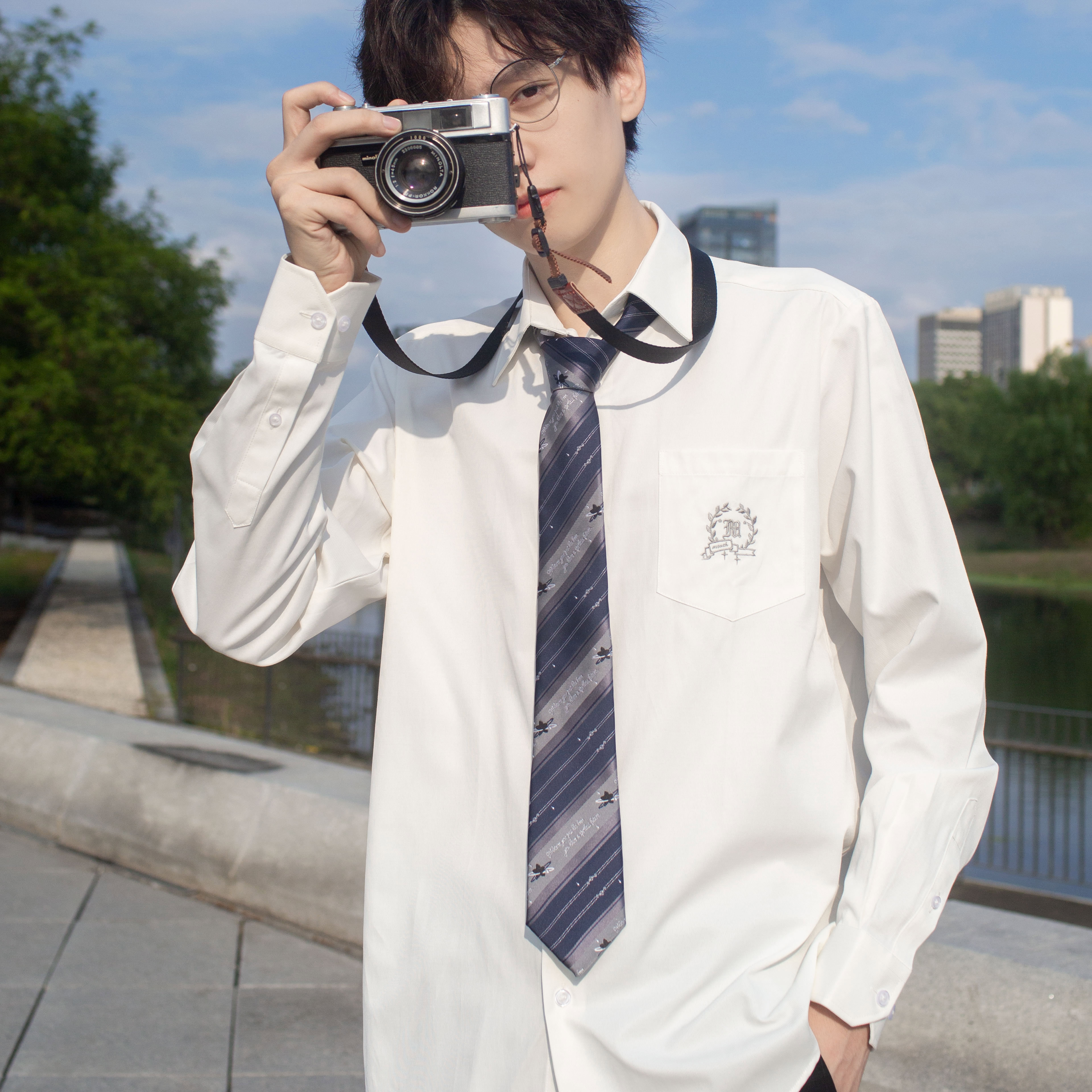 衬衫dk男款长袖刺绣原创制服白银潘特票贩衬衫