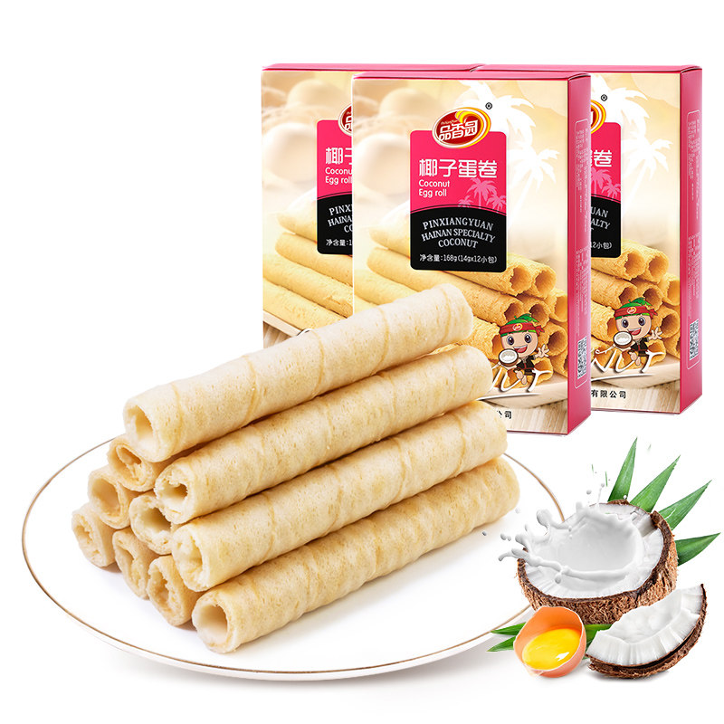 蛋卷香园椰子168g海南特产椰浆鸡蛋饼干休闲蛋卷饼干