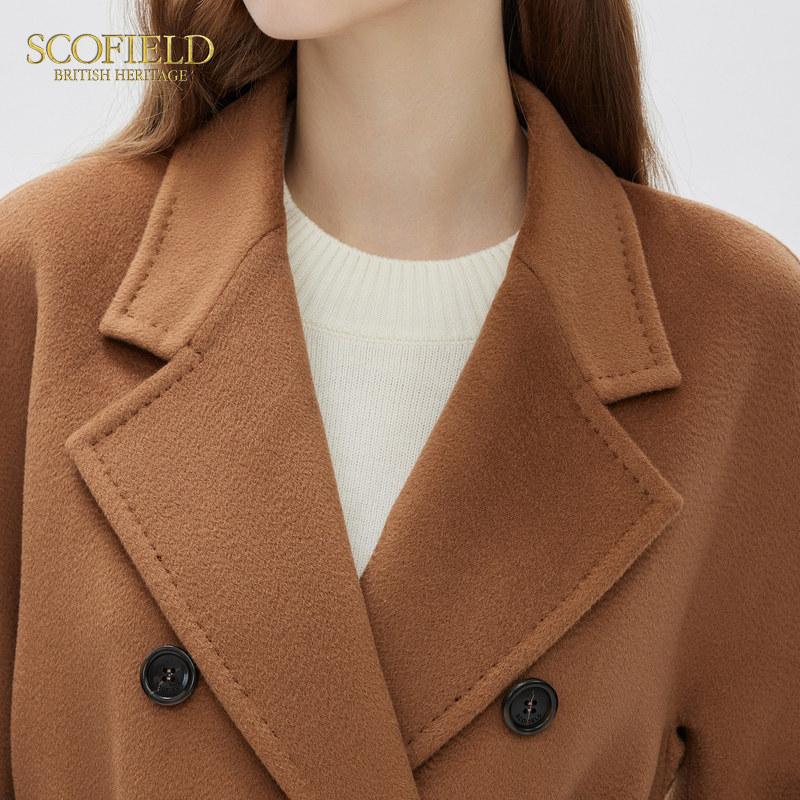 scofield羊毛羊绒大衣通勤系带廓形毛呢外套2022年毛呢外套