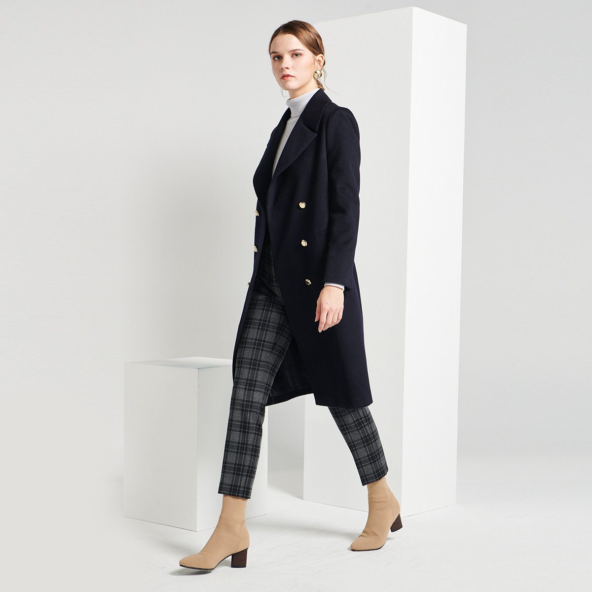 scofield女装冬季款双排扣v领绵羊毛毛呢大衣sfjw94t15q - scofield