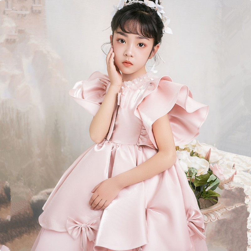 女儿童八岁生日宴会豪华礼服小孩子影楼拍摄走秀红地毯钢琴公主裙