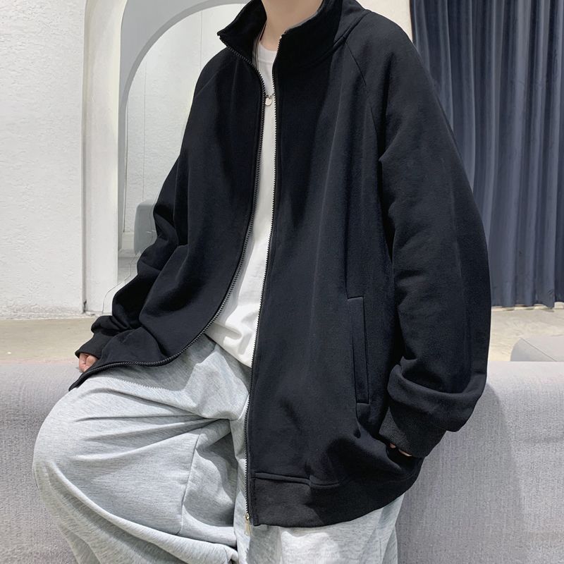 春秋季新款男士薄卫衣开衫外套立领宽松ins潮休闲运动薄款上衣服