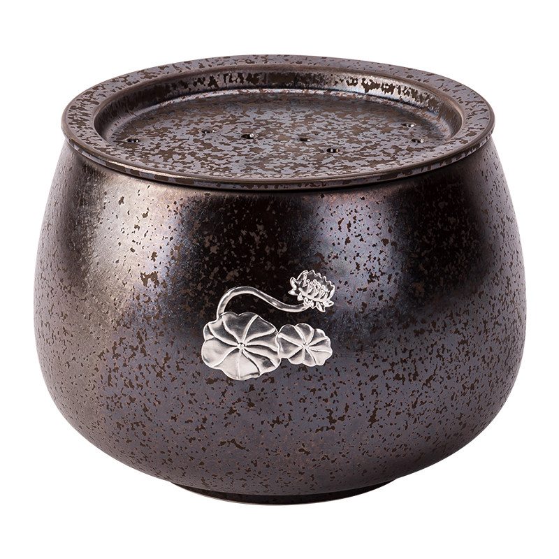 茶渣缸茶洗家用茶洗带盖茶钵复古建水钵型茶渣桶水孟大号杯水洗陶