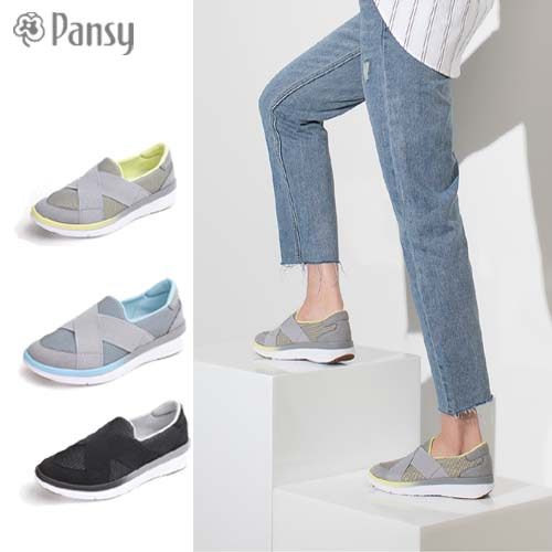 pansy春新款女单鞋中老年健步鞋轻便防滑软底一脚蹬妈妈乐福鞋