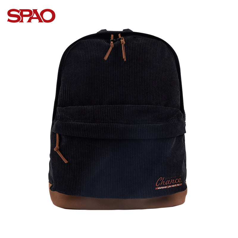 spao双肩背包春季新款纯色灯芯灯芯绒绒绣双肩包双肩背包