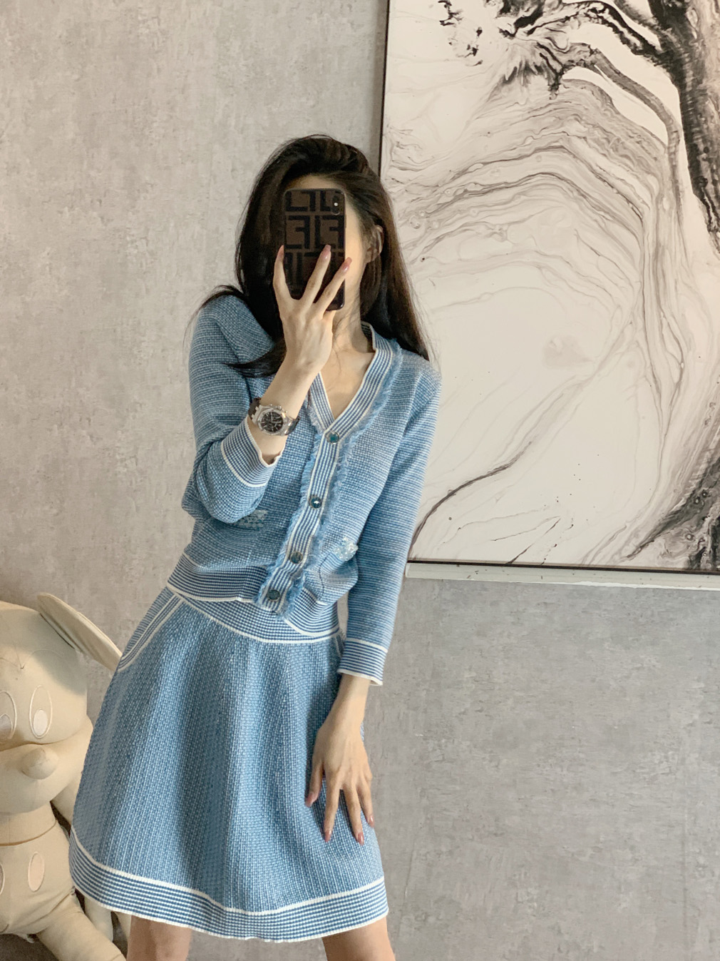 早秋小香风网红时尚盐系炸街减龄港风复古chic针织裙子两件套装女