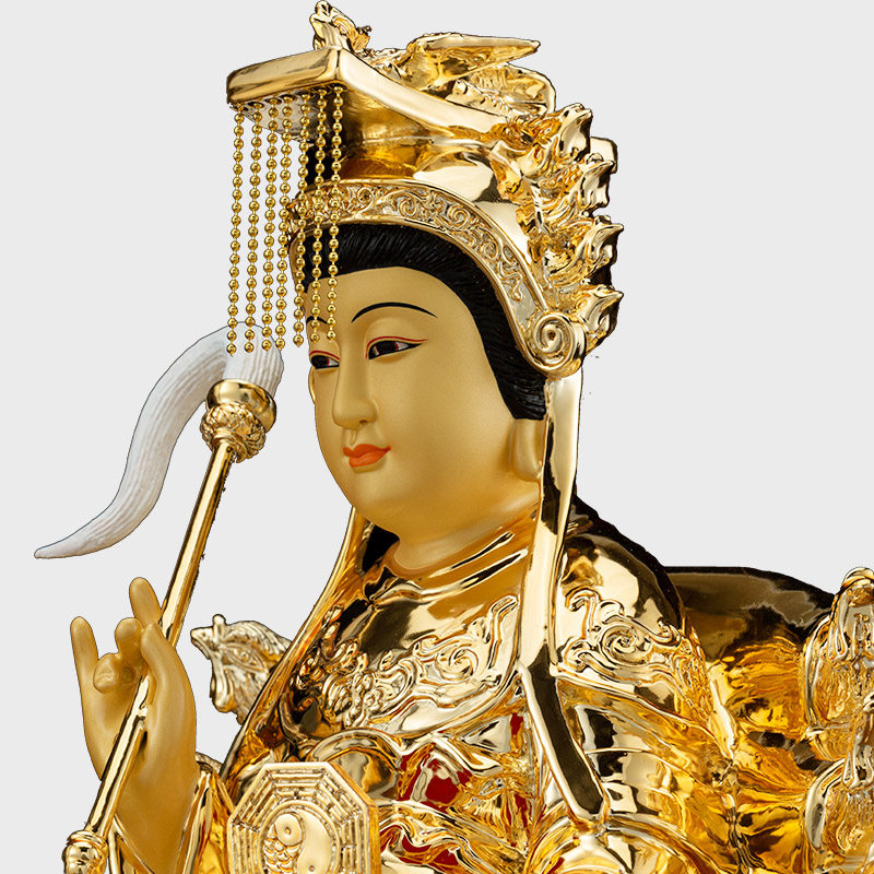 娘娘台湾铜鎏金地神像道教地母元君像铜像夫人摆件