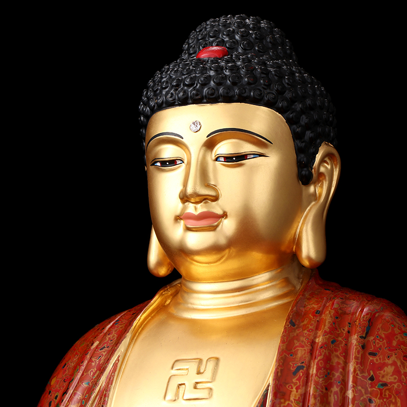 台湾贴金铜雕释迦牟尼佛佛像手工彩绘三宝佛如来佛祖阿弥陀佛摆件