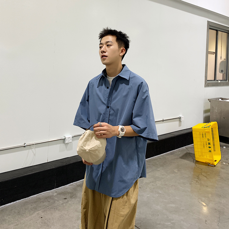 短袖衬衫男夏季衬衣设计感小众潮流外套高级感ins港风日系衬衣男