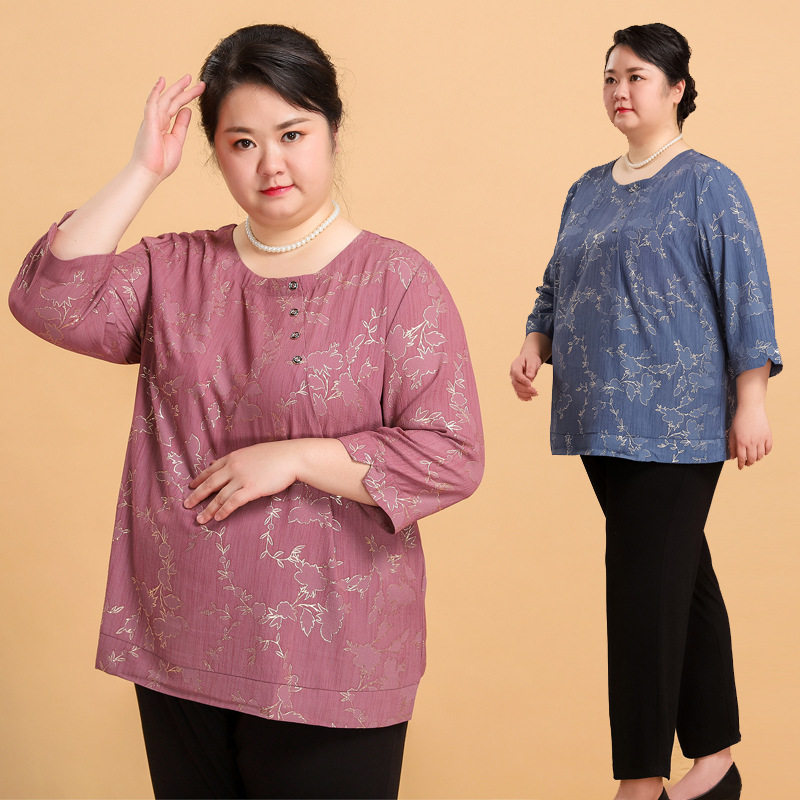 200斤妈妈夏装上衣中老年特大女装恤超大号胖子中老年女装