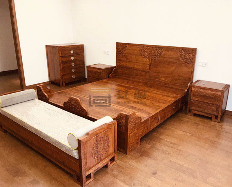 苏梨中式刺猬紫檀1.8米大床实木花好月圆双人床红木实木床