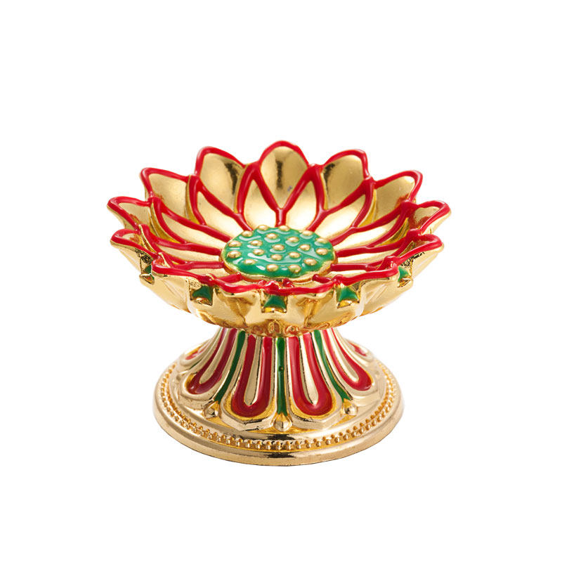 烛台古菩藏式鎏金彩绘莲花酥油灯座供佛合金烛台