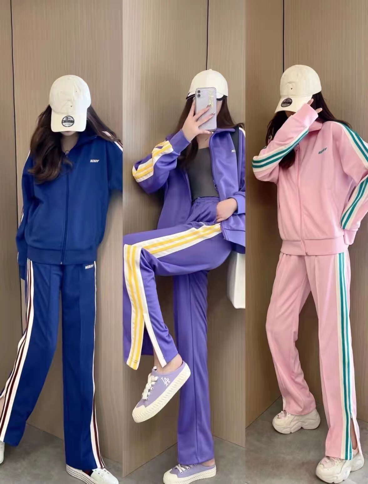 韩国nerdy运动服套装22双杠iu金泰妍同款串标条纹休闲运动套装
