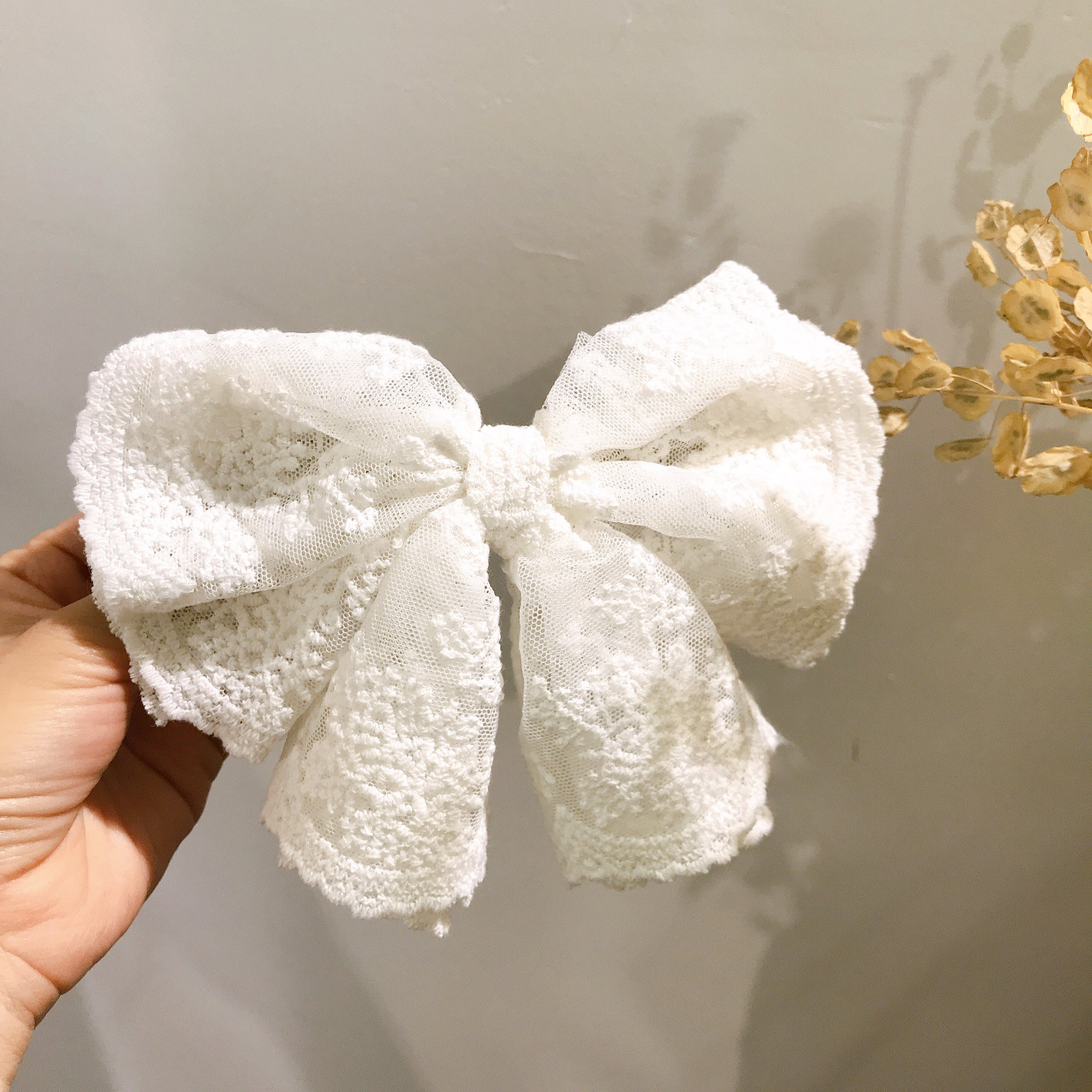 韩国大蝴蝶结蕾丝发夹子顶夹发饰白色超仙发卡头饰网红ins弹簧夹