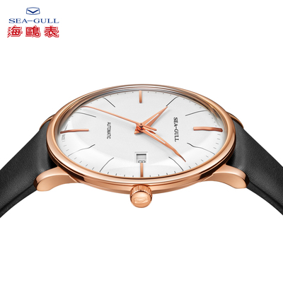 海鸥手表男18k金牛皮表带自动机械表防水商务男表619517官方正品