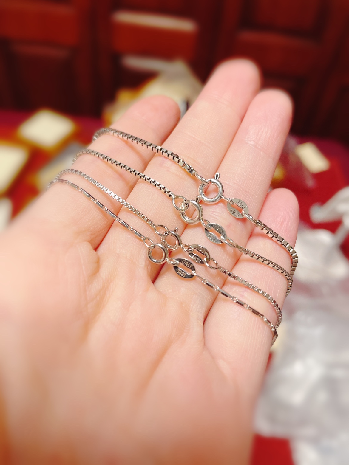 纯银16寸40cm银链盒仔链竹节加厚电镀项链项链