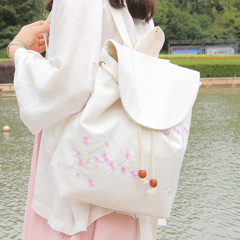 古风双肩包女中国风帆布刺绣汉服背包文艺森系双肩背包