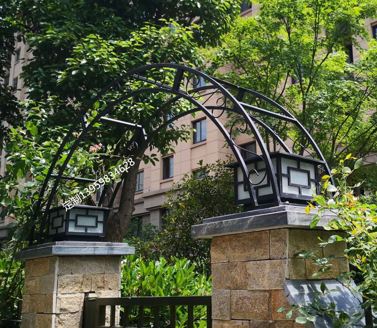 铁艺拱门花架门垛顶部别墅架子庭院门柱半圆鲜花拱门