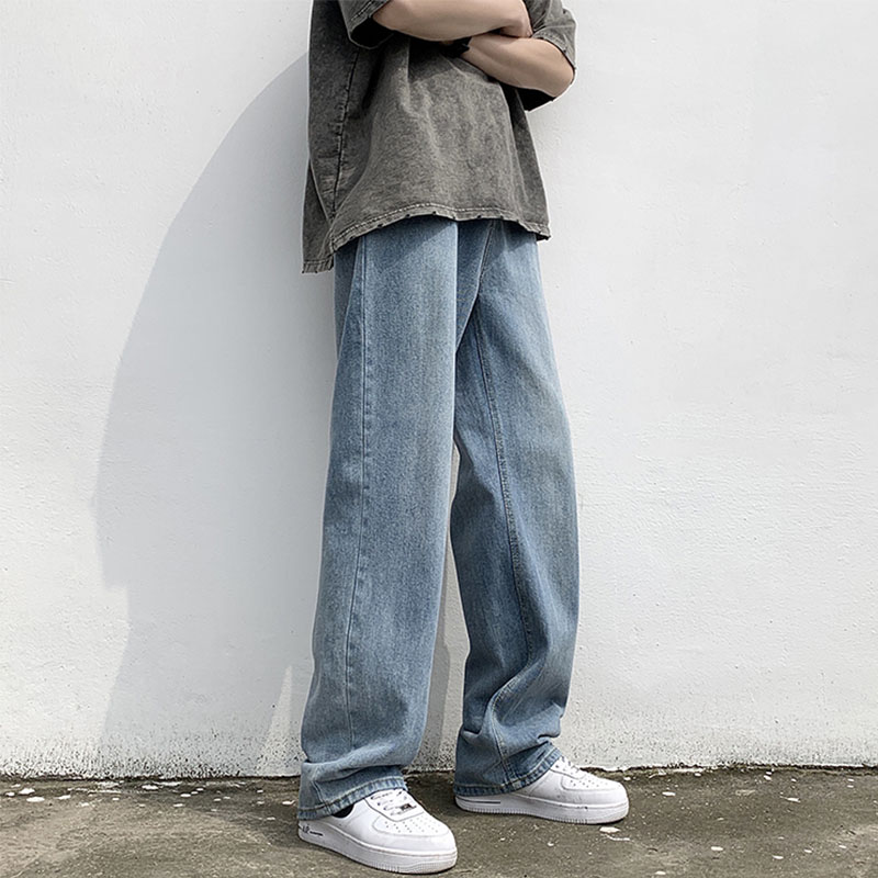 美式高街水洗牛仔裤男夏季薄款直筒百搭休闲裤ins港风宽松拖地裤