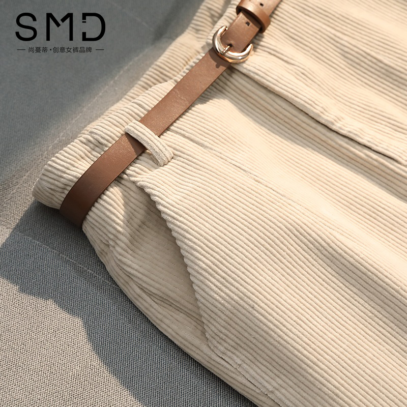 高腰灯芯绒裤子女直筒宽松萝卜裤秋冬新款阔腿休闲加绒条绒哈伦裤