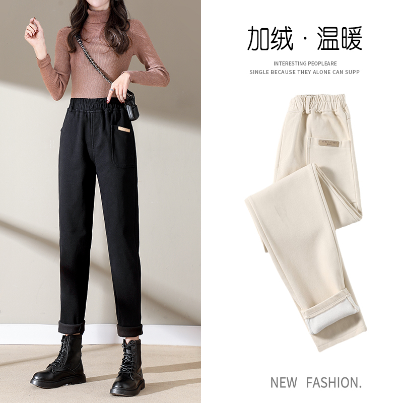 加绒休闲裤子女秋冬外穿2021新款工装女裤棉裤萝卜老爹哈伦奶奶裤