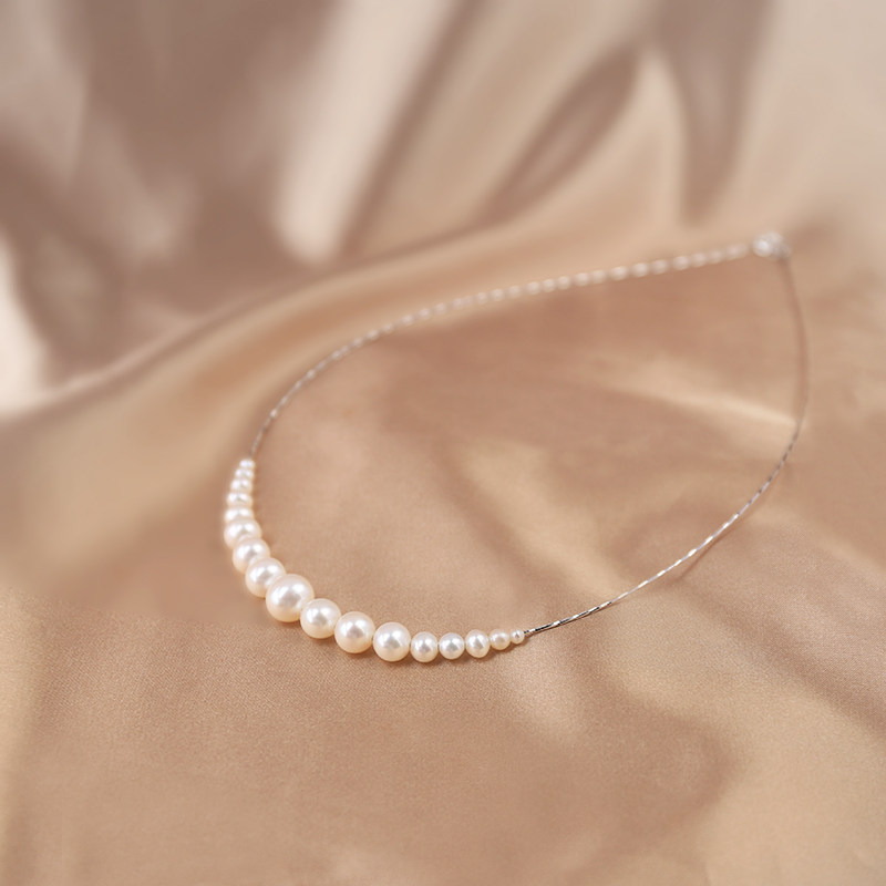 小陌家珠宝淡水珍珠s925银链渐变变大小珍珠项链颈饰
