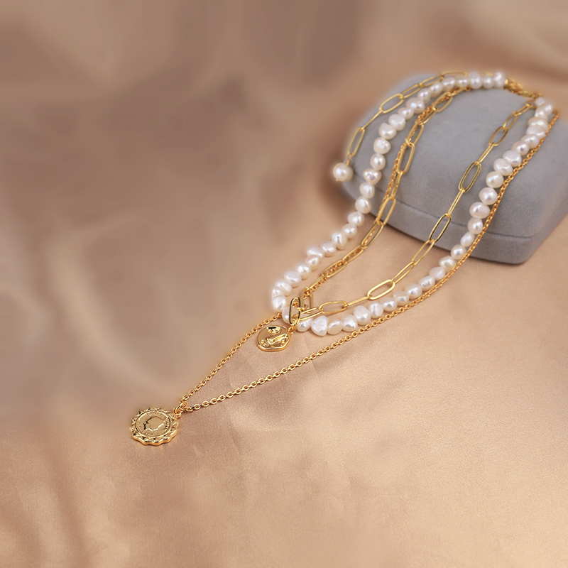 珍珠小陌家三层金属巴洛克淡水项链潮流百搭颈链颈饰