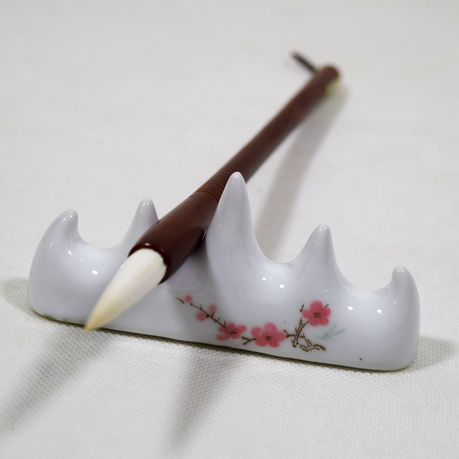 陶瓷毛笔架笔架五指山书法文房四宝用品山峰笔托印花笔架