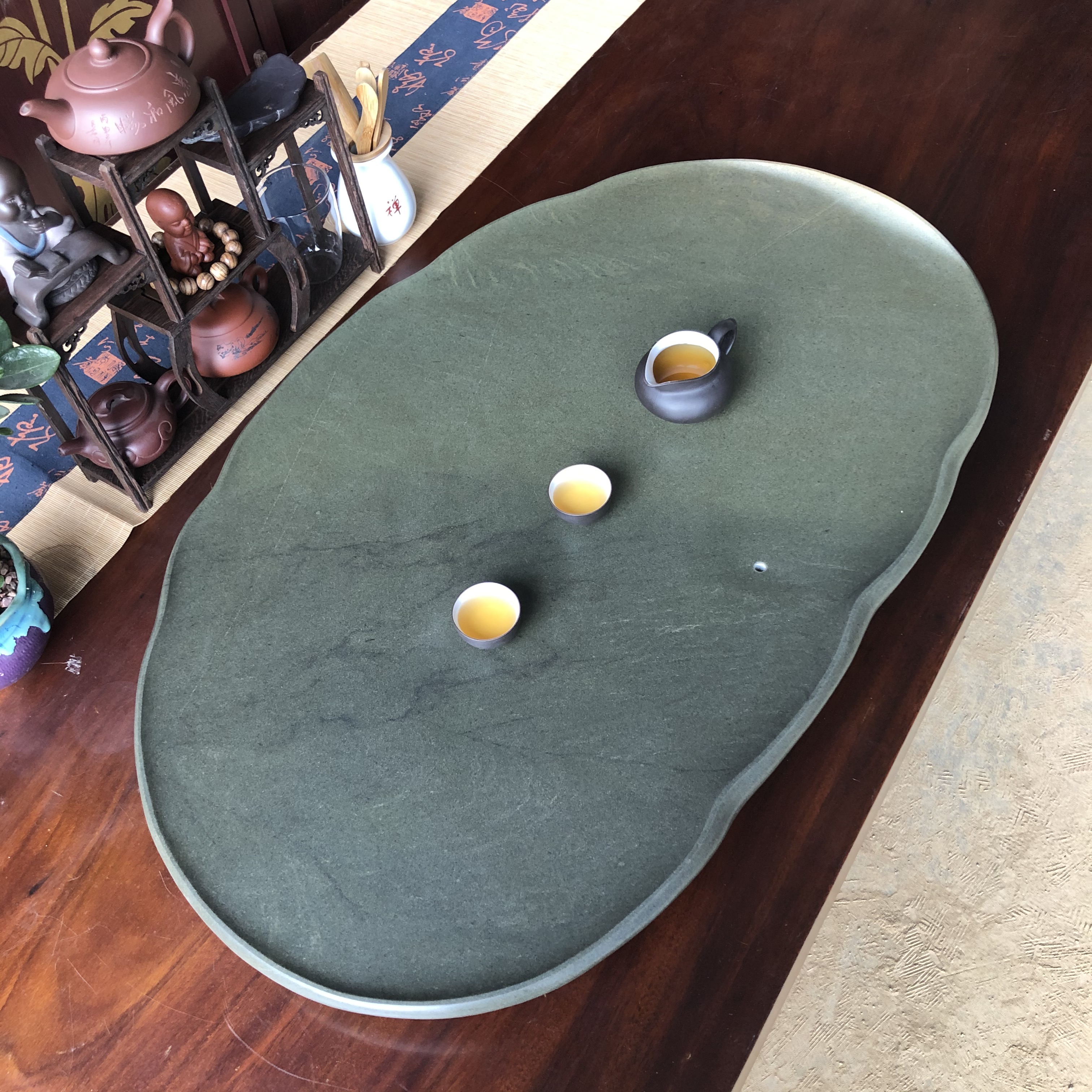 整块绿端原石茶盘随形功夫功夫茶茶具茶香家用好茶盘